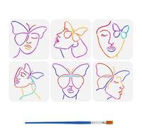 FINGERINSPIRE 6PCS Butterfly Woman Stencils for Painting with Brush 15x15cm Reusable Abstract Line Template Hollowed Line Style Stencil Plastic Character Theme Template for Furniture Decoration