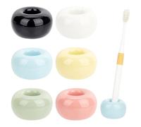 FINGERINSPIRE 6PCS Ceramic Toothbrush Holder 6 Colors Donut Shape Small Toothbrush Stand for Bathroom Countertop Colorful Ceramic Brush Holder Stands for Sink Side Storage Vanity Organization
