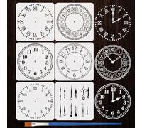 FINGERINSPIRE 6Pcs Clock Face Painting Stencil with a Brush 11.8x11.8inch Numbers Roman Numeral Clock Stencil Clock Pattern Drawing Template Stencils for Painting on Wood Canvas Paper Fabric Wall
