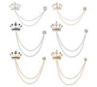 FINGERINSPIRE 6PCS Crown Crystal Suit Pins 6Styles Crown Hanging Chain Brooch Pins Platinum and Golden Colors Alloy Rhinestone Brooch Suit Chain Crowns Hanging Chains Brooches for Suits Lapel Jacket