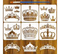 FINGERINSPIRE 6PCS Crown Stencils with a Brush 15x15cm Elegant Crowns Stencils Queen King Princess Crown Templates Ornate Crowns Painting Stencil for Crafts on Canvas Wood Furniture Wall Art