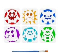 FINGERINSPIRE 6PCS Cute Little Monsters Stencils with Plastic Brush 15x15cm Cartoon Monsters Drawing Stencil Fantasy Theme Template for Drawing DIY Furniture Wall Floor Fabric Decoration