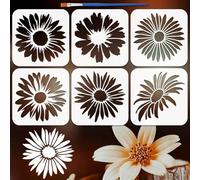 FINGERINSPIRE 6PCS Daisy Stencils 15x15cm with a Brush Flower Painting Stencils Plants Theme Stencil Drawing Template Reusable Blooming Flowers Templates for Wood Wall DIY Crafts and Home Decor