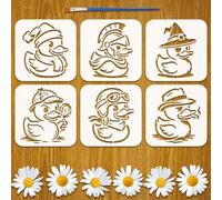 FINGERINSPIRE 6PCS Duck Stencils 15x15CM Cute Little Duck Painting Stencils Fun Cartoon Ducks Drawing Templates with a Brush for Crafts Wall Decor Wood Fabric Furniture Decoration