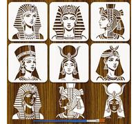FINGERINSPIRE 6Pcs Egyptian Goddess Stencils with Paint Brush 20x20cm Egyptian Woman Painting Stencil Egypt Themes Stencils Plastic Painting Templates for Wall Art DIY Crafts