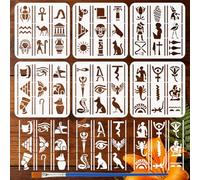 FINGERINSPIRE 6PCS Egyptian Hieroglyph Stencils with Paint Brush 20x20cm Ancient Egyptian Themed Hieroglyph Pattern Template for Painting on Wood Floor Wall Canvas Furniture DIY Home Decoration