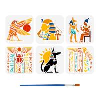 FINGERINSPIRE 6Pcs Egyptian Patterns Stencil with Paint Brush 15x15cm Reusable Ancient God Anubis Stencil Egyptian Divine Birds Stencils Plastic Painting Templates for DIY Wall Art Craft Projects