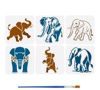 FINGERINSPIRE 6PCS Elephant Stencils for Painting with Brush 20x20cm Reusable Elephant Silhouette Template Hollowed Elephants Pattern Stencil Plastic Animal Theme Template for Wall Decoration