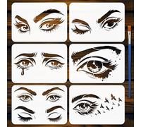 FINGERINSPIRE 6PCS Eyes Stencils with 1Pc Brush 21x29.7cm 6 Styles Eyebrow and Eye Pattern Templates Facial Expressions Stencils for Painting on Wood Wall Furniture DIY Home Decoration