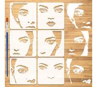 FINGERINSPIRE 6PCS Facial Features Stencils with Paint Brush 15x15cm Human Faces Stencils Facial Expression Stencil Human Themed Template for Painting on Wood Wall Furniture DIY Home Decoration