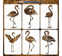 FINGERINSPIRE 6PCS Flamingo Stencils with Paint Brush 21x29.7cm 6 Styles Flamingo Pattern Painting Stencil Animal Theme Template for Painting on Wood Wall Furniture DIY Home Decoration