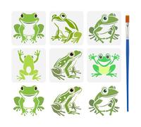 FINGERINSPIRE 6Pcs Frog Stencils with a Brush 10x10cm Toad Painting Stencils Cartoon Frog Pattern Stencil Animal Themes PET Template for Painting on Wood Floor Tile Wall Fabric Furniture DIY