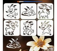 FINGERINSPIRE 6PCS Funny Goat Stencils with 1Pc Brush 15x15cm Laughing Goat Stencil Cute Goats Stencil Goats Pattern Animals Templates for Painting on Wood Wall Furniture DIY Home Decoration