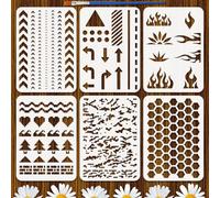 FINGERINSPIRE 6PCS Game Stencils 21x29.7CM Pixel Art Stencils Flames Pixel Trees Arrows Pattern Painting Stencil 6 Style Reusable Plastic PET Template with a Brush for Wall Wood DIY Art Craft