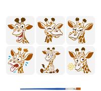 FINGERINSPIRE 6PCS Giraffes Patterns Painting Stencils with Paint Brush 15x15cm Cartoon Style Drawing Templates Cute Expression Stencils Animal Theme Template for Floor Furniture Decoration