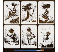 FINGERINSPIRE 6PCS Graffiti Lady Stencils with Plastic Brush 8.3x11.7 Inch Reusable Lady and Nature Painting Stencil Graffiti Themes Template for Drawing DIY Furniture Wall Floor Fabric Decoration