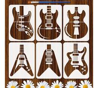 FINGERINSPIRE 6PCS Guitar Stencils 21x29.7CM Modern Guitar Body Painting Stencil Reusable Plastic Music Template with a Brush for Painting on Wood Wall Canvas Furniture Home Decor