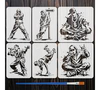 FINGERINSPIRE 6PCS Hip-hop Characters Stencils with Paint Brush 21x29.7cm/30x30cm Breakdancer Stencil Hip-hop Man Stencil Graffiti Themed Template for Painting on Wood Wall Furniture DIY Home Decor