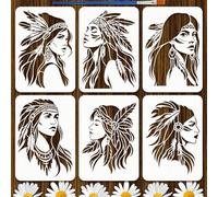 FINGERINSPIRE 6pcs Indian Woman Stencils with Brush 21x29.7cm Tribal Woman Painting Stencil Female Stencil Human Theme Drawing Template for Painting on Wood Wall Furniture DIY Home Decoration