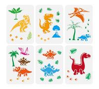 FINGERINSPIRE 6PCS Jurassic Era Dinosaur Painting Stencils 21x29.7cm Hollowed Dinosaur Volcano Drawing Templates Reusable Leaf Coco Trees Paw Print Stencils Animal Theme Templates for DIY