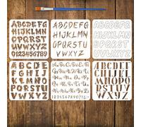 FINGERINSPIRE 6Pcs Letters Patterns Stencils with a Brush 30x30cm Graffiti Letters Painting Stencils Embroidery with Stitches Stencil PET Text Themes Template for Wood Floor Tile Wall DIY