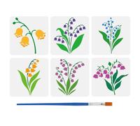 FINGERINSPIRE 6PCS Lily of The Valley Stencils with 1Pc Brush 5.9x5.9inch Reusable Plastic Flower Stencil Plant Theme Flower Patterns Template for Painting on Wall Wood Furniture DIY Home Decoration