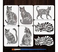 FINGERINSPIRE 6PCS Line Art Cat Stencils with a Brush 21x29.7cm Abstract Cat Stencils A4 Striped Cats Templates Artistic Silhouette Painting Stencil for Crafts on Wood Furniture Wall Art