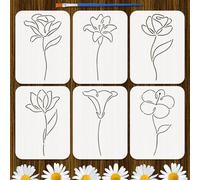 FINGERINSPIRE 6PCS Linear Flowers Stencils with 1Pc Brush 20x15cm Line Flowers Design Stencils Wildflower Stencil Decorative Floral Pattern Stencil for Painting on Wood Wall Furniture DIY Home Decor
