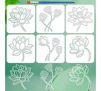FINGERINSPIRE 6PCS Lotus Flower Painting Stencils with Paint Brush 7.9x7.9inch Reusable Lotus Root Drawing Template DIY Flower Pattern Stencil Summer Theme Template for Painting on Wall Furniture