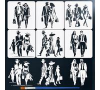 FINGERINSPIRE 6PCS Modern People Silhouette Stencil with a Brush 15x15cm Stylish City Figures Stencils Men and Women Pattern Drawing Templates for DIY Home Decor Wood Wall Crafts