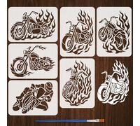 FINGERINSPIRE 6Pcs Motorcycle Flame Painting Stencil with Brush 29.7x21cm Plastic Flame Motorcycle Racing Stencil Drawing Template DIY Craft Paint Template for Wall Fabric Home Decor
