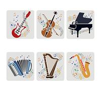 FINGERINSPIRE 6PCS Musical Instrument Stencils 30x30cm Guitar Violin Piano Accordion Harp Saxophone Drawing Stencil Large Reusable DIY Craft Painting Stencil for Music Lovers Home Decoration