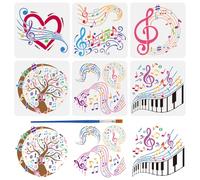 FINGERINSPIRE 6PCS Musical Symbols Stencils for Painting with Brush 30x30cm Reusable Heart Shape Music Tree Template Semi-Circle Staff Piano Keys Stencil Plastic PET Musical Theme Template