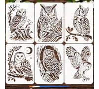 FINGERINSPIRE 6PCS Owl Stencils with a Brush 21x29.7cm Owl with Branch Stencils A4 Reusable PET Stencil Animal Theme Drawing Template for DIY Decor Wall Decoration Wood Signs Clothing
