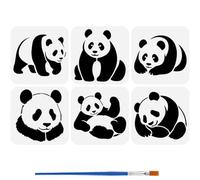 FINGERINSPIRE 6PCS Panda Stencils with 1Pc Plastic Paint Brush 15x15cm 6 Styles Panda Bear Stencils Animal Theme Plastic Template for Painting on Wall Wood Furniture DIY Home Decoration