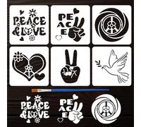 FINGERINSPIRE 6PCS Peace Gesture and Symbols Stencils with Brush 15x15cm Peace Love Heart Template Doves with Olive Branches Stencil Flowers Spirals Phrases Daily Theme Template for DIY Crafts