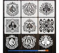 FINGERINSPIRE 6PCS Poker Patterns Painting Stencils with Paint Brush 20x20cm Vintage Patterns Crown Heart Drawing Template Ace of Spades Stencils DIY Daily Theme Template for Painting on Floor