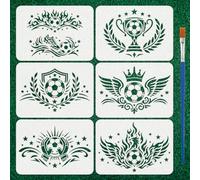 FINGERINSPIRE 6PCS Soccer Patterns Stencils with A Paint Brush 14.8x10.5cm | Soccer Patterns Template for Painting:Flames,Cleats,Trophies,Stars,Laurel Leaves,Wings,Crowns,Goalkeeper Gloves,Phoenixes