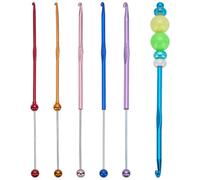 FINGERINSPIRE 6Pcs Stainless Steel Beadable Crochet Hooks with Aluminum Handle, 3/4/5mm Wide 6 Colors Stainless Steel Beadable Knitting Needles for Beginners DIY Handmade Knitting Crafts