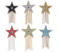 FINGERINSPIRE 6Pcs Star Rhinestone Patches with Chains Tassel 6Styles Five-Pointed Star Iron on Patches Rhinestone Star Tassel Repair Patches for Clothes Hats Jeans Bag Dress Pants DIY Accessories