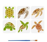 FINGERINSPIRE 6PCS Turtle Stencils with 1Pc Plastic Paint Brush 15x15cm 6 Styles Brazilian Turtle Stencils Animal Theme Template for Painting on Wall Wood Furniture DIY Home Decoration