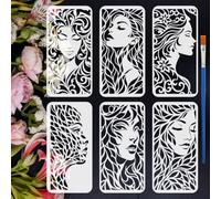 FINGERINSPIRE 6Pcs Woman Face Silhouette Stencil with a Brush 15x30cm Elegant Female Faces in Varied Styles Stencil Reusable Women Theme Stencils for Painting on Wood Wall Card Fabric Furniture