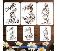 FINGERINSPIRE 6PCS Woman with Vines Stencils with Brush 21x29.7cm/20x14cm Tree Woman Design Stencil Vines Leaves Stencil Characters Theme Template for Painting on Wood Wall Furniture DIY Home Decor