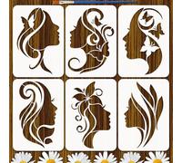 FINGERINSPIRE 6PCS Women Silhouette Stencils with Brush 21x29.7cm Reusable Female Art Silhouette Template Decorative Woman Face Silhouette Stencil for Painting on Wood Wall Furniture