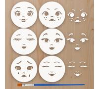 FINGERINSPIRE 6Styles Face Expression Stencils with a Brush 10x10cm Facial Features Painting Stencils PET Cartoon Theme Pattern Stencil Character Themes Template for Wood Wall Floor Fabric Furniture