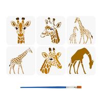 FINGERINSPIRE 6Styles Giraffes Pattern Stencils with a Brush 15x15cm Giraffe Head Painting Stencils PET Giraffe Silhouette Stencil Animal Themes Template for Wood Wall Fabric Furniture Decor