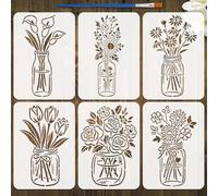 FINGERINSPIRE 6Styles Glass Bottles with Flowers Pattern Stencils with a Brush 29.7x21cm Fresh Flowers Painting Stencils Calla Lilies Drawing Stencil PET Plant Themes Template for Home Decoration