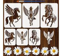 FINGERINSPIRE 6Styles Horse Pattern Stencils with a Brush 21x29.7cm/20x14cm Celestial Horse Painting Stencils PET Animal Themes Template for Painting on Wood Floor Tile Wall Fabric Fabric