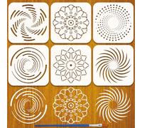 FINGERINSPIRE 6Styles Mandala Pattern Stencils with a Brush 15x15cm Creative Mandala Flower Painting Stencils PET Abstract Flowers Stencil Floral Themes Template for Wood Wall Fabric Furniture Decor