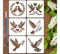 FINGERINSPIRE 6Styles Pigeon Silhouette Stencils with a Brush 15x15cm Reusable Dove Painting Stencils PET Plastic Animal Themes Template for Painting on Wood Floor Tile Wall Fabric Fabric